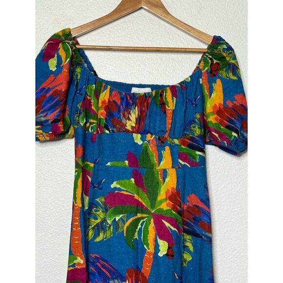 House‎ of Harlow Dress Tropical Milkmaid Summer Midi Maxi Blue Size S - Picture 3 of 12